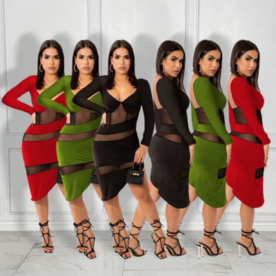 Spring new sexy fashion perspective backless stitching with