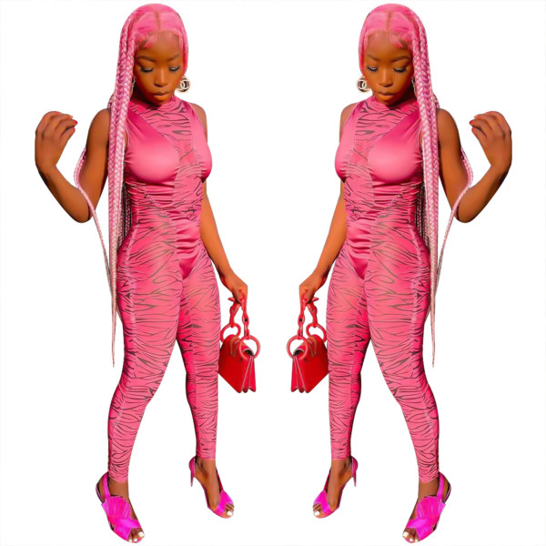 New product striped mesh stitching sleeveless jumpsuit cross-border trousers summer