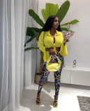 Two-piece long-sleeved shirt and printed trousers