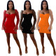 Fashion temperament sexy solid color stitching mesh short dress