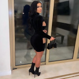 Women's sexy slim Korean velvet stitching mesh dress