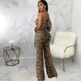 New sexy fashion leopard print one-shoulder oblique shoulder women's jumpsuit