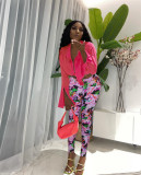 Two-piece long-sleeved shirt and printed trousers
