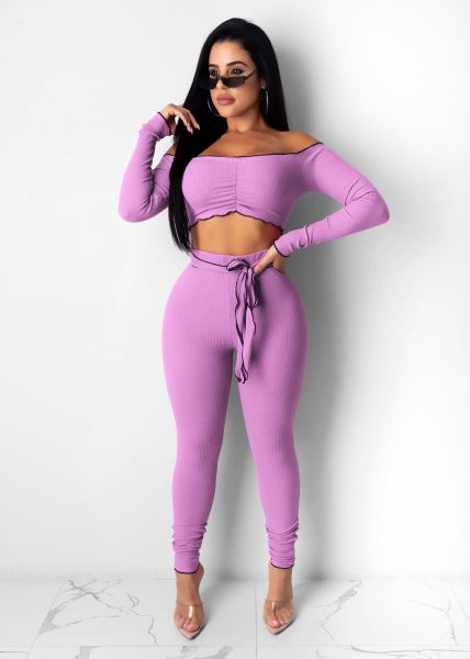 Women's hang strip one-shoulder long-sleeved short-waist short top fashion suit