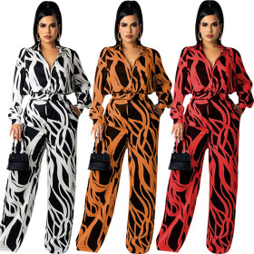 New sexy fashion digital printing V-neck women's jumpsuit