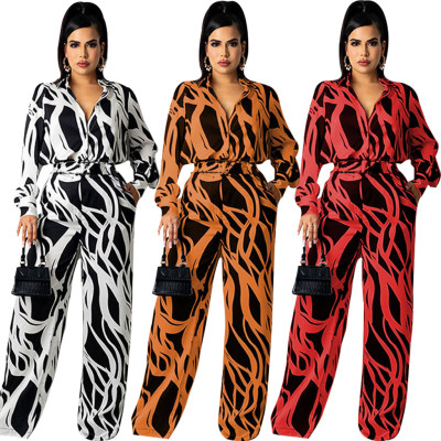 New sexy fashion digital printing V-neck women's jumpsuit