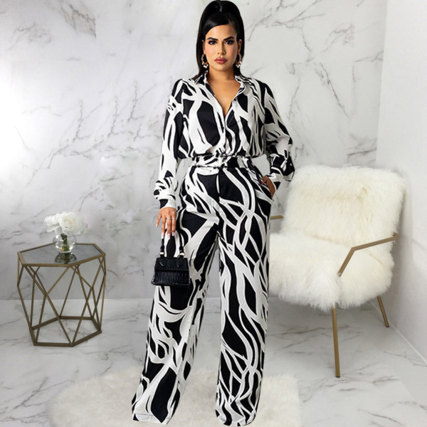 New sexy fashion digital printing V-neck women's jumpsuit