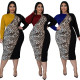 Fat woman plus size women's dress, leopard print, color matching, fat woman dress, three colors
