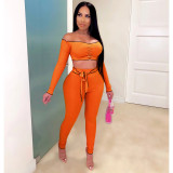 Women's hang strip one-shoulder long-sleeved short-waist short top fashion suit