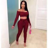 Women's hang strip one-shoulder long-sleeved short-waist short top fashion suit