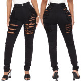 Sexy trendy ripped washed slim stretch denim pants