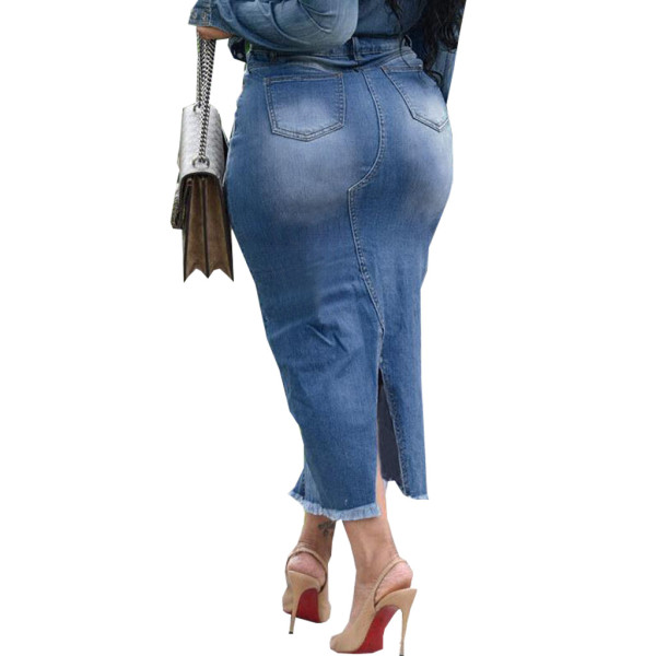 Fashion trend bag hip stretch denim long skirt