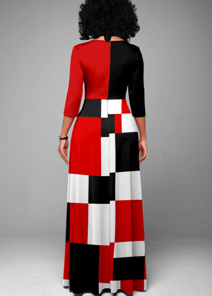 Sexy Fashion Digital Printed Long Sleeve V-neck Slim Ladies Dress