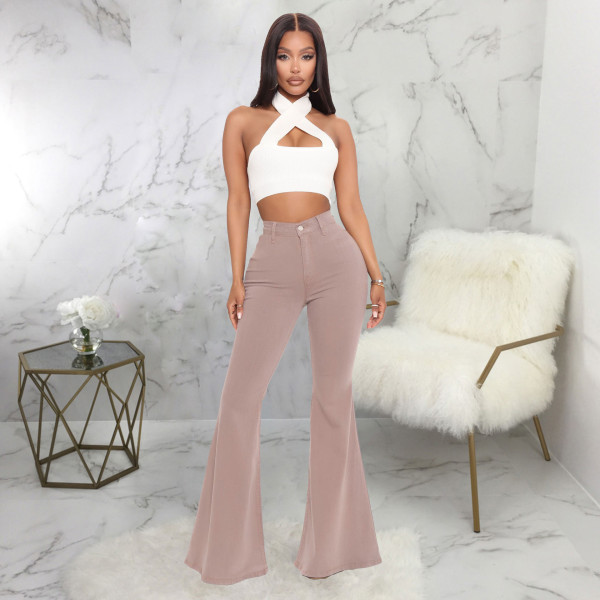 Fashion high waist all-match slim fit stretch denim flared pants
