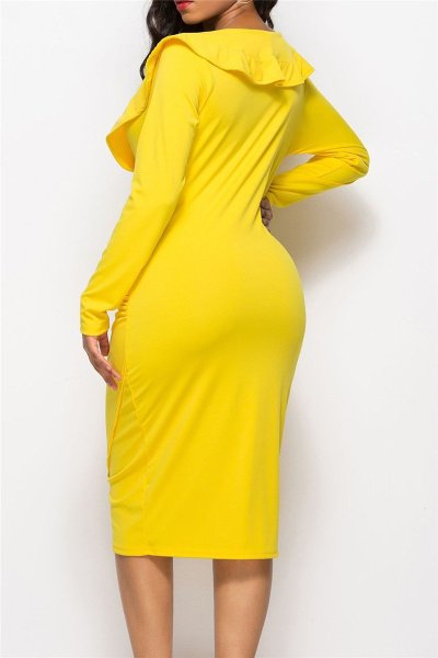 Sexy fashion solid color evening ladies V-neck dress