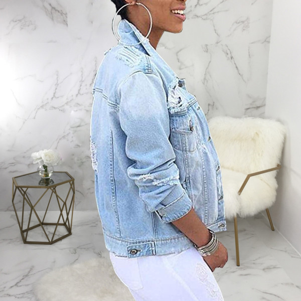 Sexy fashion washed women's slim denim jacket top