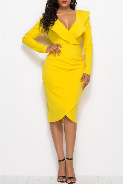 Sexy fashion solid color evening ladies V-neck dress