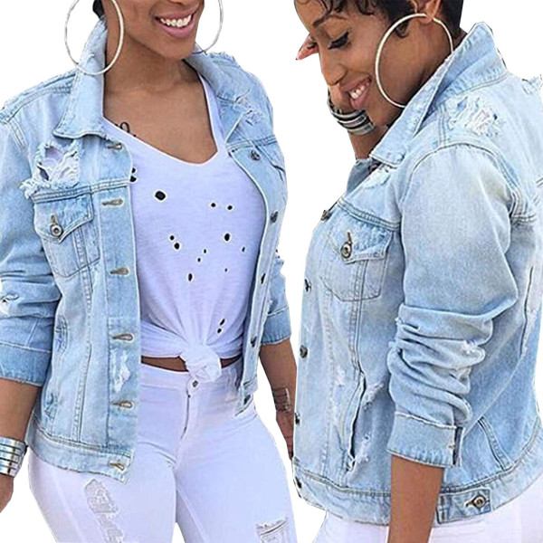 Sexy fashion washed women's slim denim jacket top