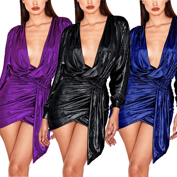 Sexy fashion evening slim fit V-neck dress