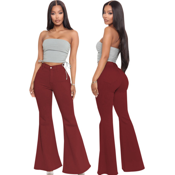 Fashion high waist all-match slim fit stretch denim flared pants