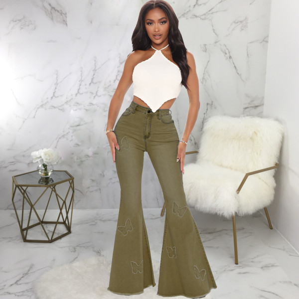 Fashion all-match slim-fit butterfly decoration wide-leg stretch flared pants