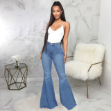 Fashion high waist all-match slim fit stretch denim flared pants