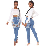 Sexy trendy ripped washed slim stretch denim pants