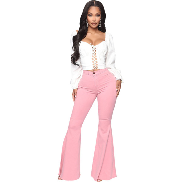 Fashion high waist all-match slim fit stretch denim flared pants