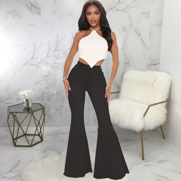 Fashion all-match slim-fit butterfly decoration wide-leg stretch flared pants