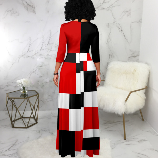 Sexy Fashion Digital Printed Long Sleeve V-neck Slim Ladies Dress