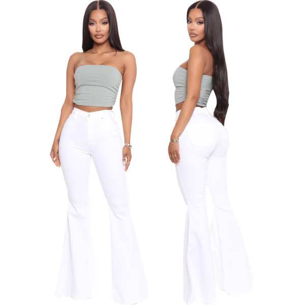 Fashion high waist all-match slim fit stretch denim flared pants