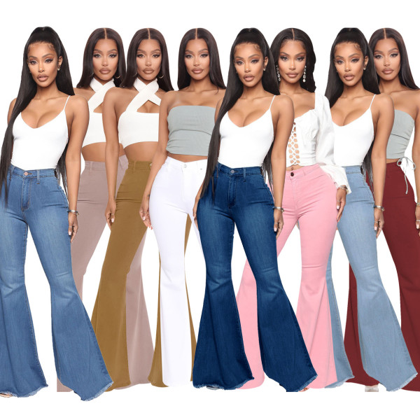 Fashion high waist all-match slim fit stretch denim flared pants