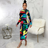 Sexy Fashion Digital Printed Long Sleeve Ladies Dress