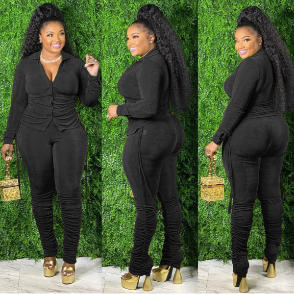 Ladies Fashion French Cashmere Pile Pants Two-piece Suit