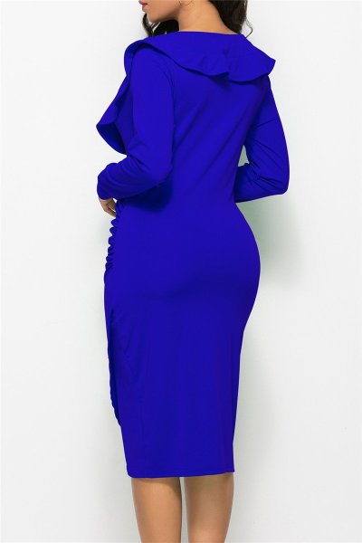 Sexy fashion solid color evening ladies V-neck dress