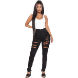 Sexy trendy ripped washed slim stretch denim pants