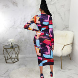 Sexy Fashion Digital Printed Long Sleeve Ladies Dress