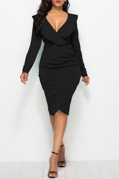 Sexy fashion solid color evening ladies V-neck dress