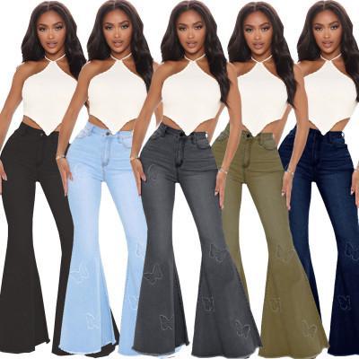 Fashion all-match slim-fit butterfly decoration wide-leg stretch flared pants