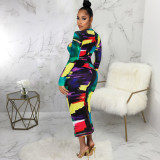 Sexy Fashion Digital Printed Long Sleeve Ladies Dress