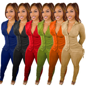 Ladies Fashion French Cashmere Pile Pants Two-piece Suit