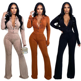 New style pure color Korean velvet casual two-piece suit