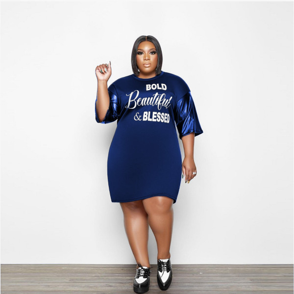Explosive letter printing and leather fashion sexy women's dress