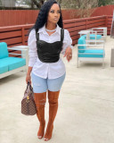 New solid color PU leather sleeveless sling, chest-wrapped zipper vest