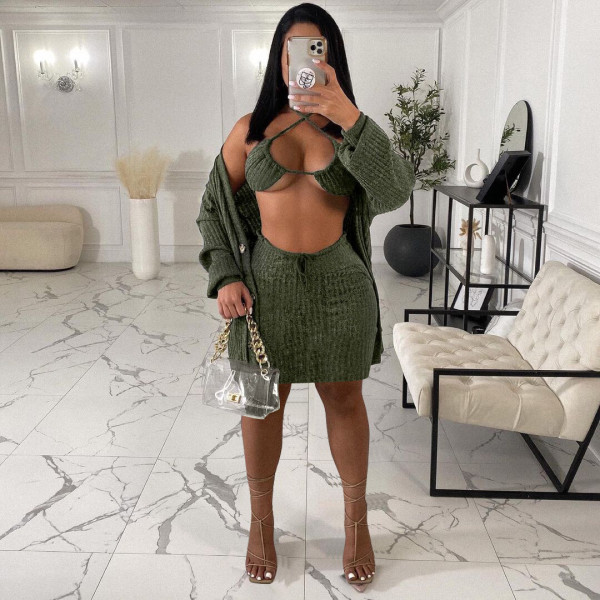 Three-piece woolen coat underwear skirt