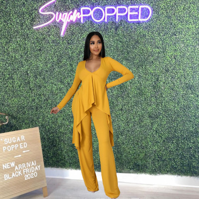 New solid color long-sleeved irregular suit