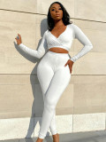 Women's winter new cross V-neck long-sleeved T-shirt high waist casual tight trousers suit women