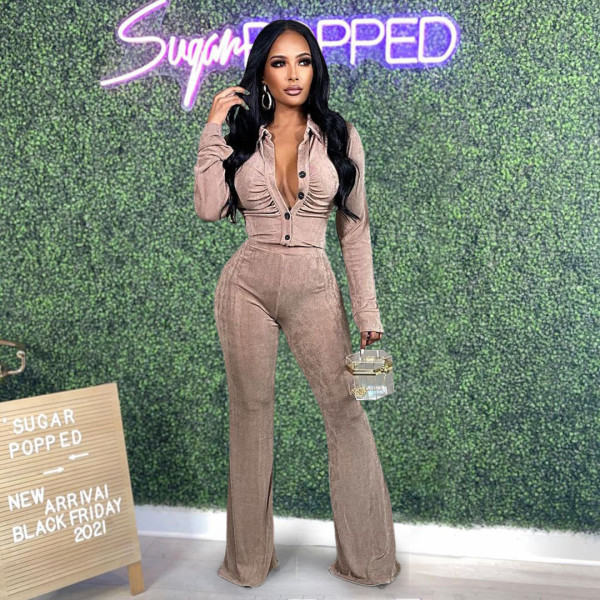 New style pure color Korean velvet casual two-piece suit