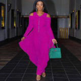 New solid color strapless long-sleeved fashion loose jumpsuit