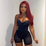 Women's winter new sexy sling one-piece high waist hollow short mesh suit women